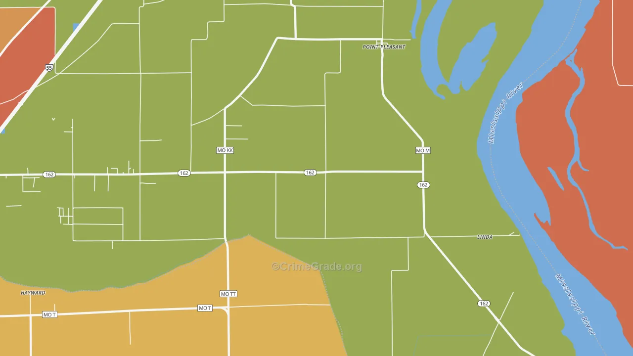 Point Pleasant, MO Map of Burglary Rates