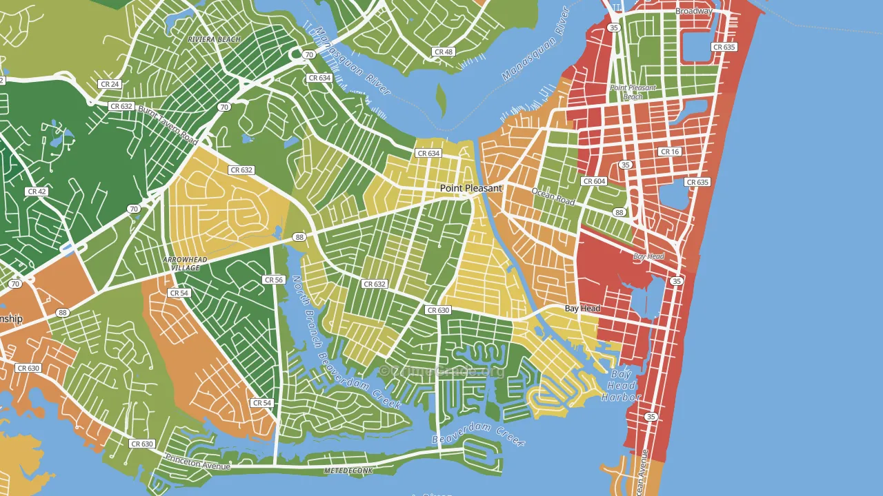 Point Pleasant, NJ Map of Burglary Rates
