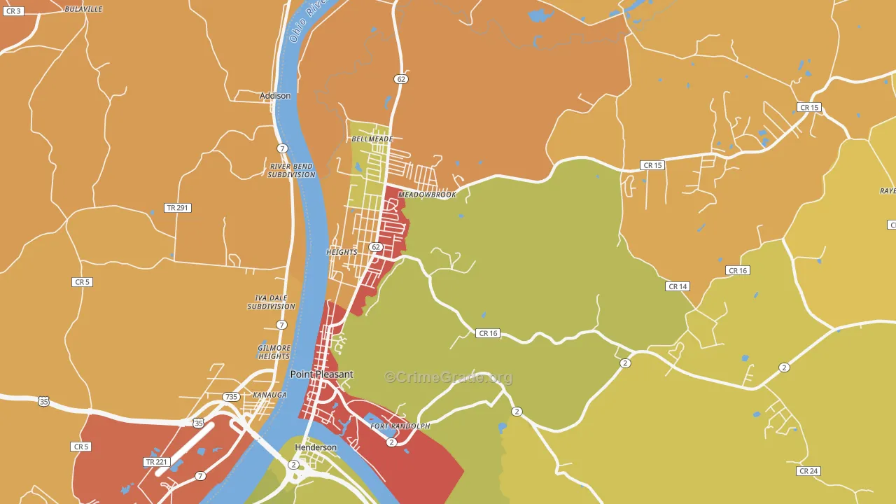 Point Pleasant, WV Map of Burglary Rates