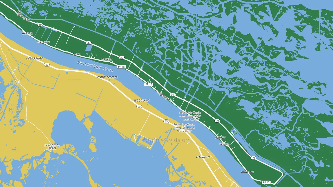 Pointe a la Hache, LA Map of Burglary Rates
