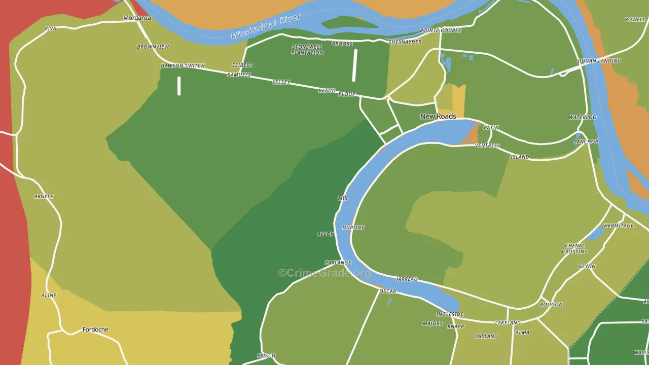 Pointe Coupee Parish, LA Map of Burglary Rates