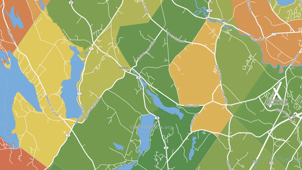 Poland, ME Map of Burglary Rates