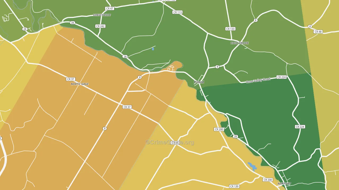 Poland, NY Map of Burglary Rates
