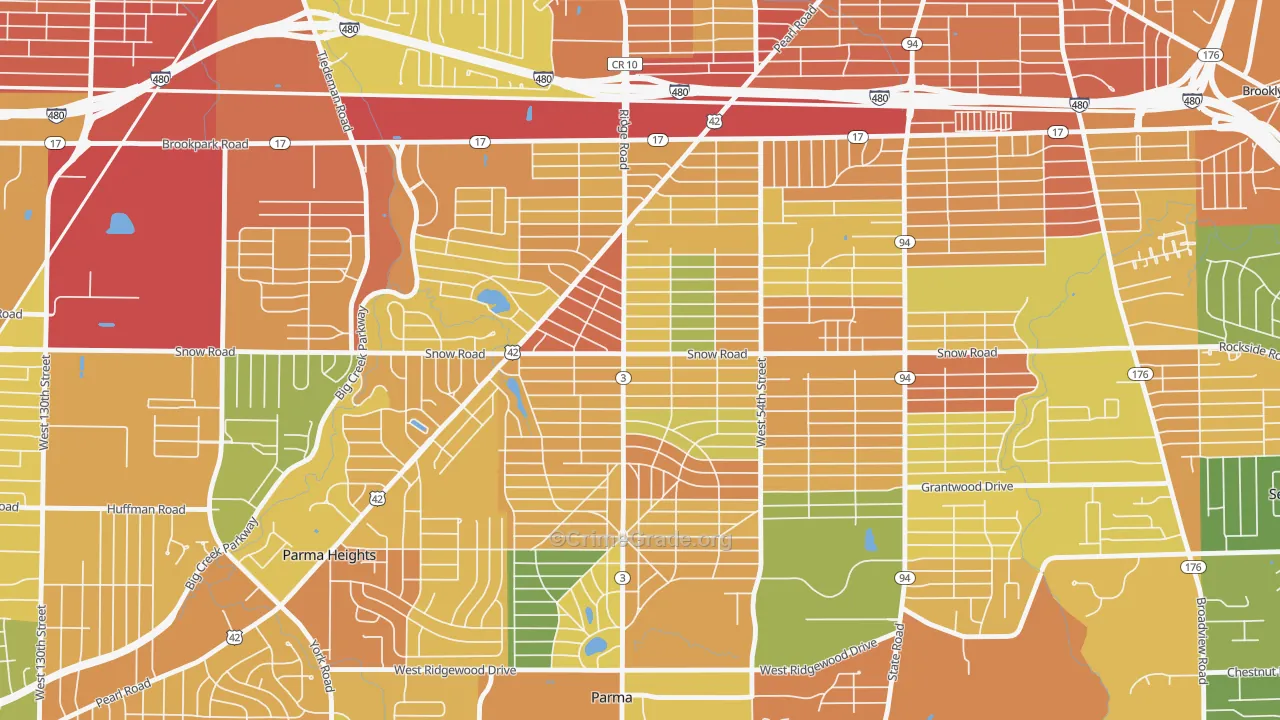 Polish Village, Parma, OH Map of Burglary Rates