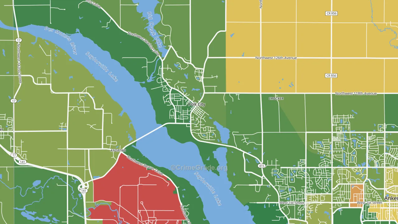 Polk City, IA Map of Burglary Rates