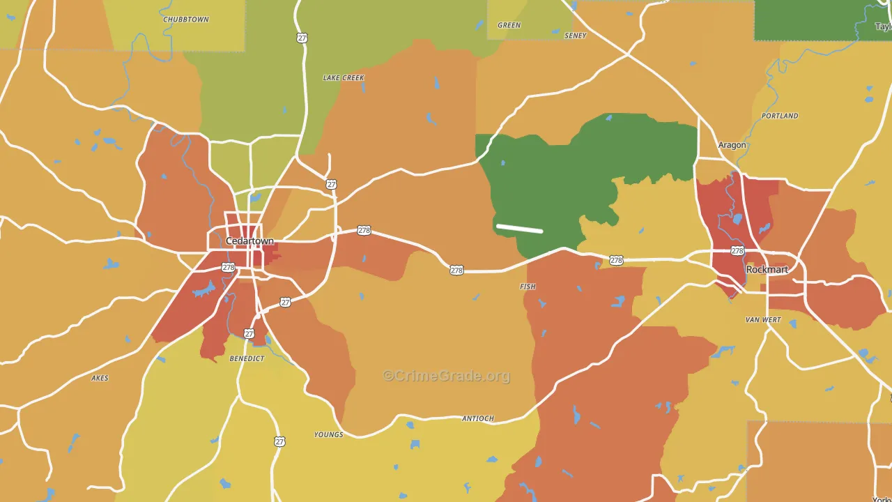 Polk County, GA Map of Burglary Rates