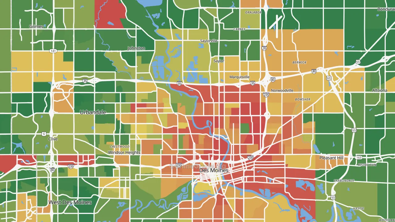 Polk County, IA Map of Burglary Rates