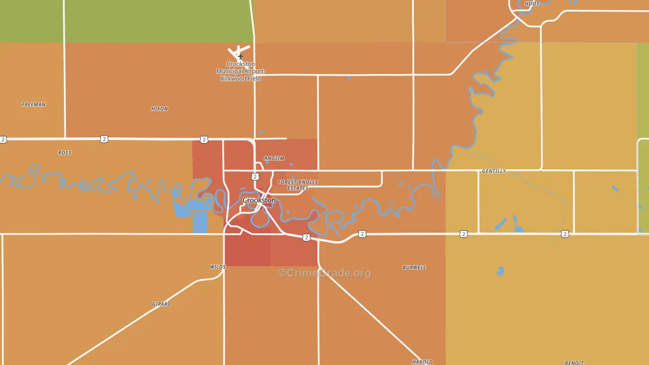 Polk County, MN Map of Burglary Rates