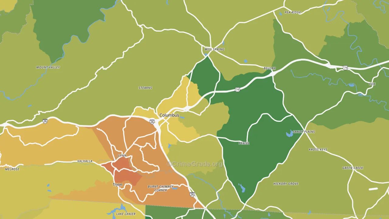 Polk County, NC Map of Burglary Rates