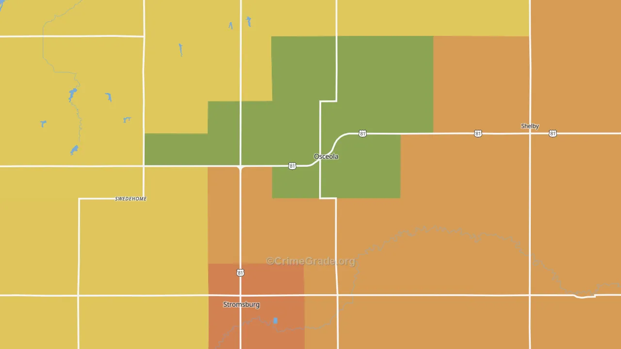 Polk County, NE Map of Burglary Rates