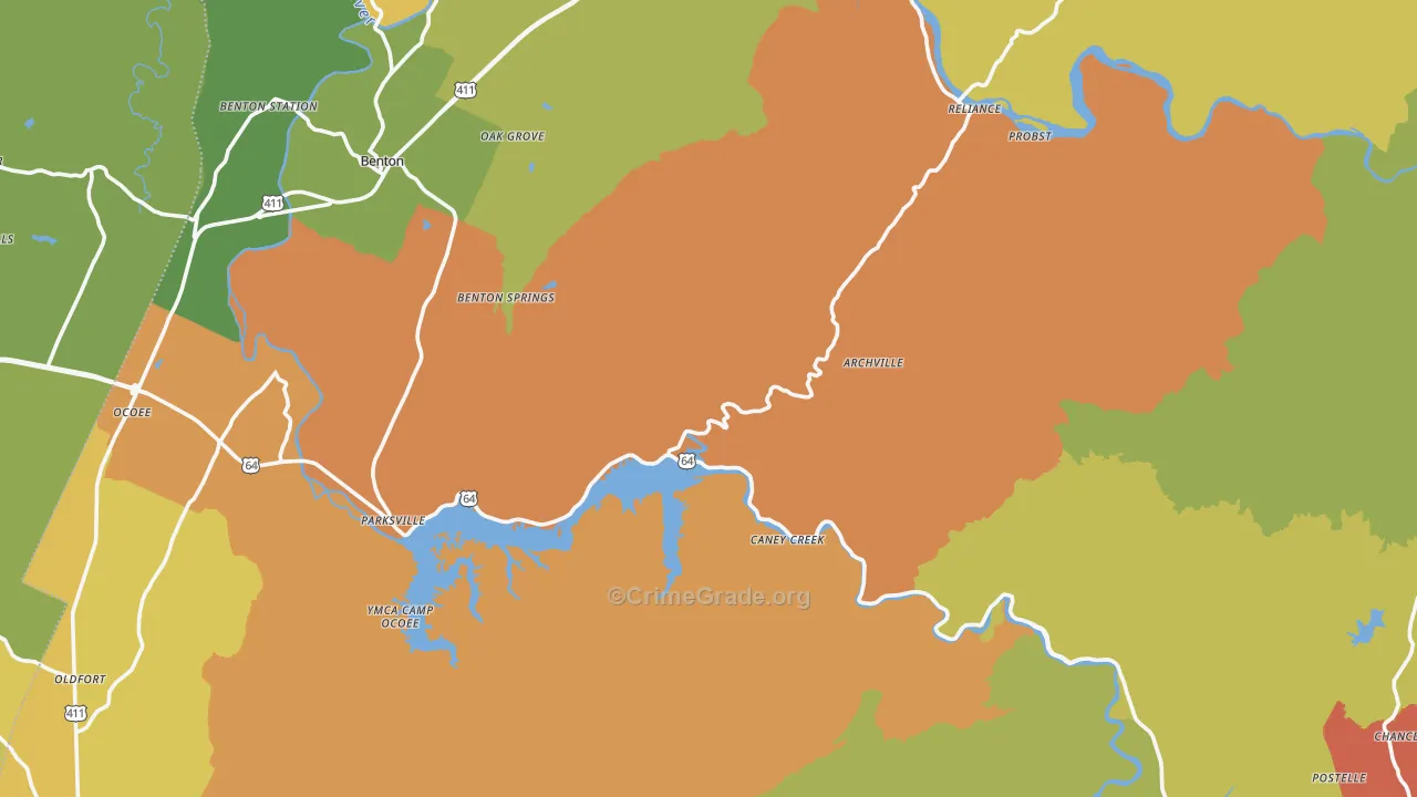 Polk County, TN Map of Burglary Rates