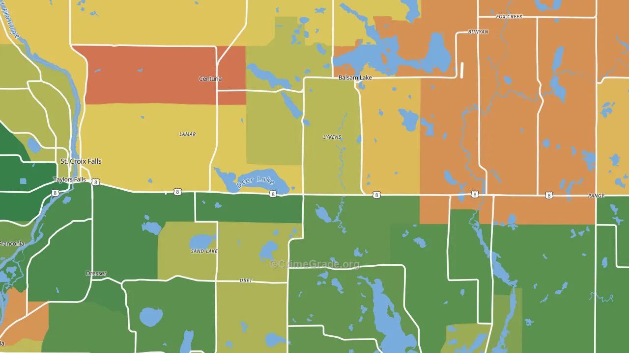 Polk County, WI Map of Burglary Rates