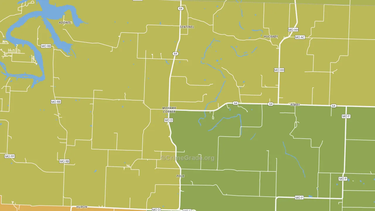 Polk, MO Map of Burglary Rates