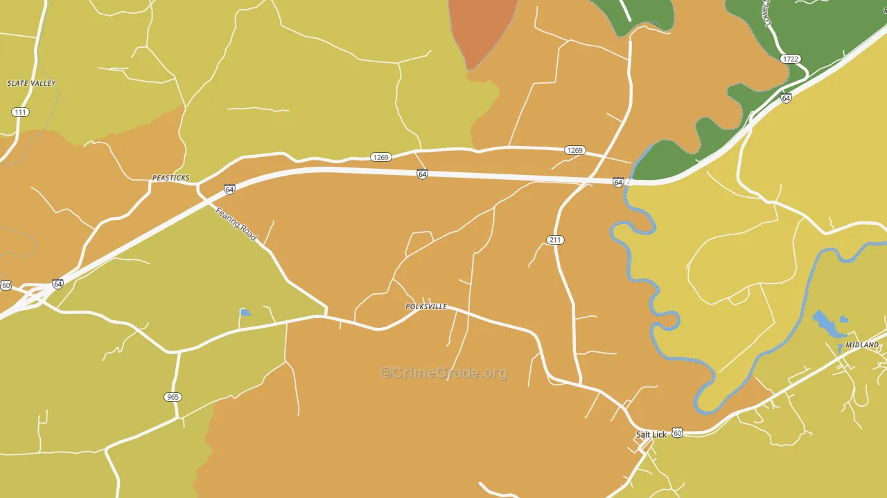 Polksville, KY Map of Burglary Rates