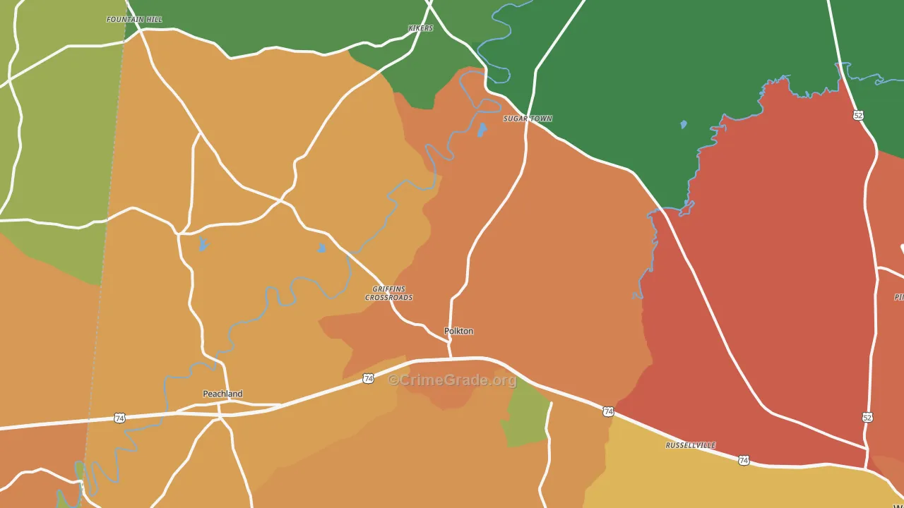 Polkton, NC Map of Burglary Rates
