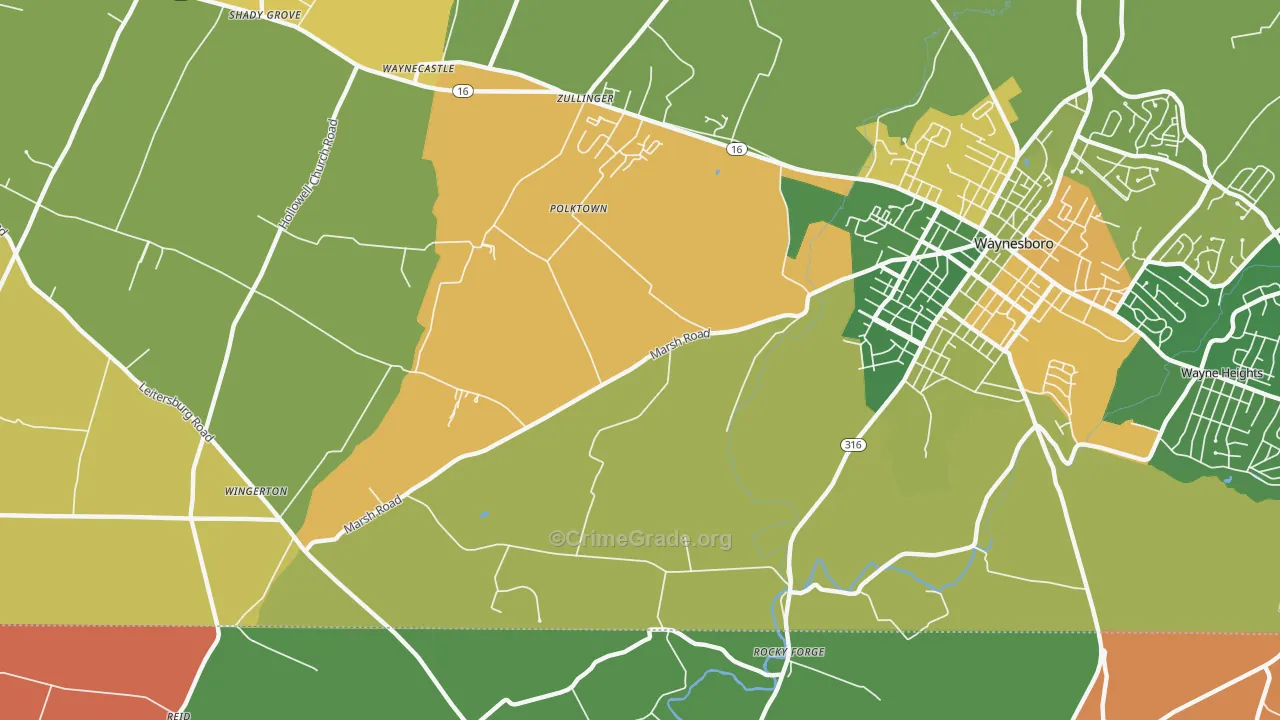 Polktown, PA Map of Burglary Rates