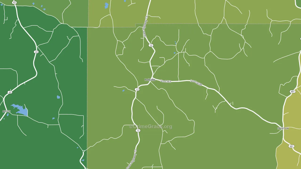 Polkville, MS Map of Burglary Rates