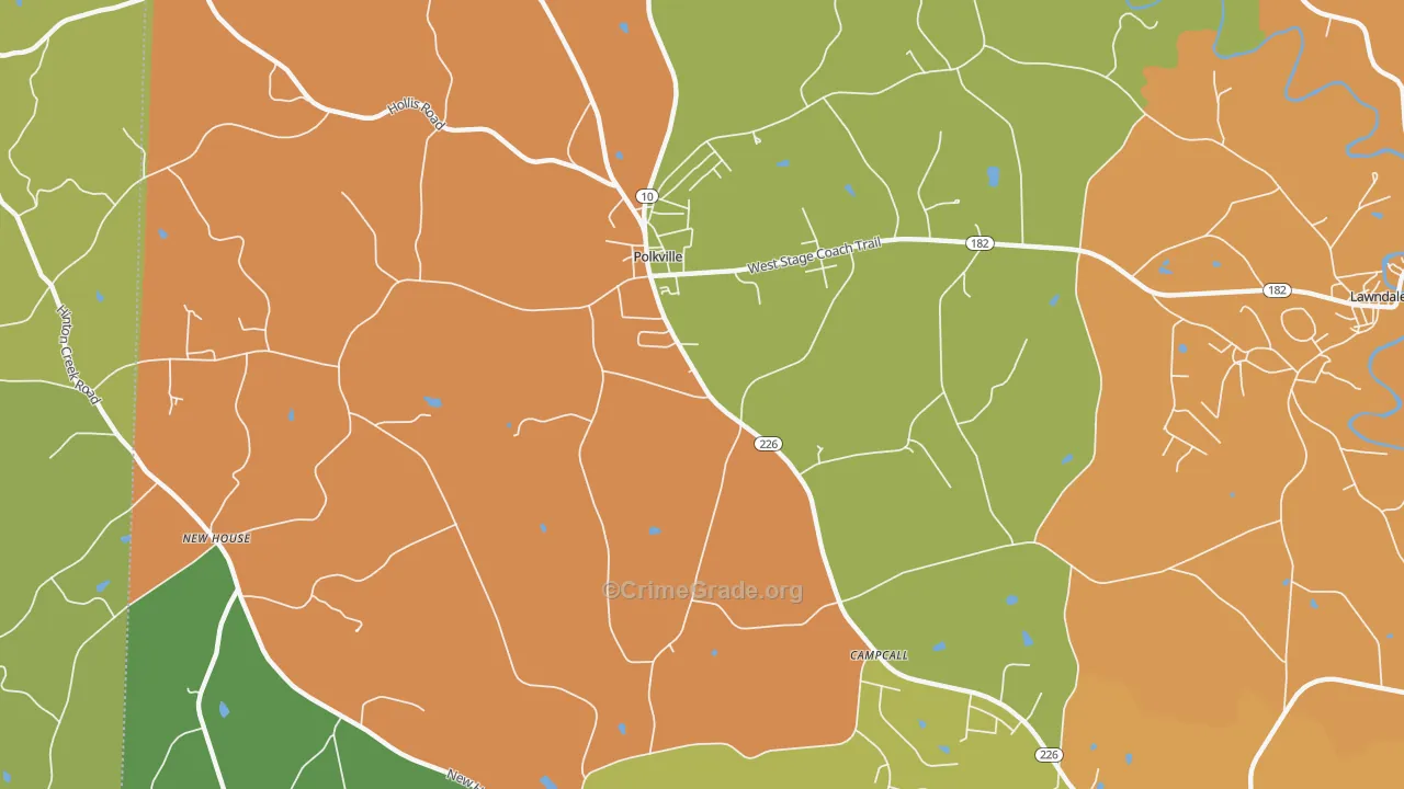 Polkville, NC Map of Burglary Rates