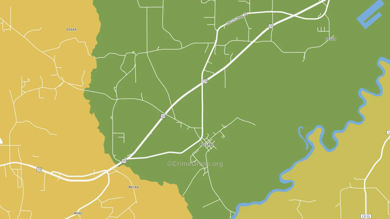 Pollard, AL Map of Burglary Rates