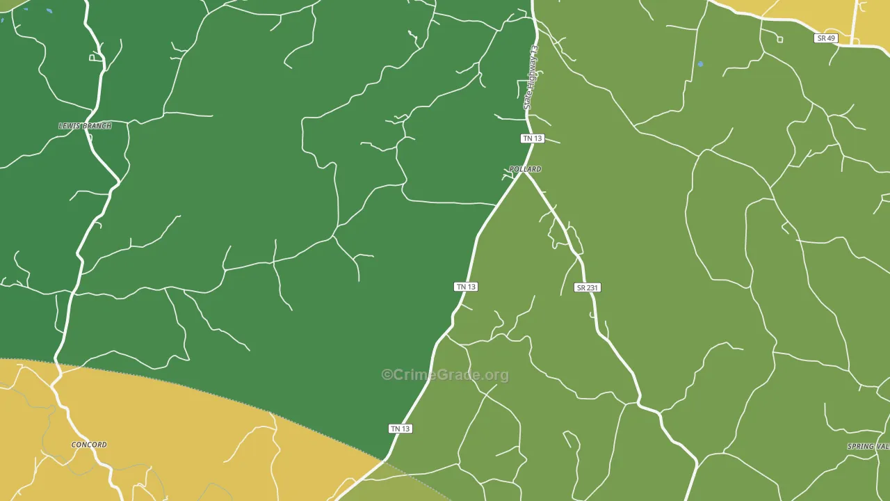 Pollard, TN Map of Burglary Rates
