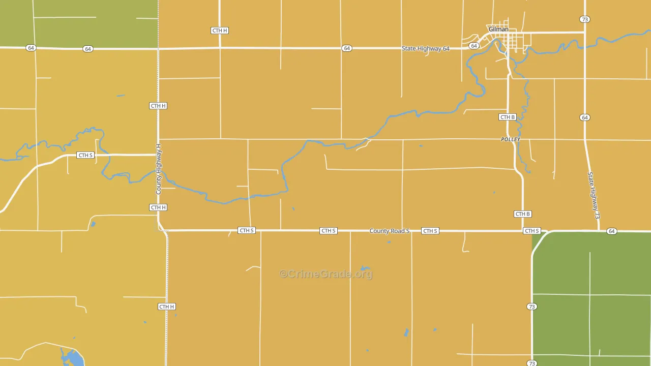 Polley, WI Map of Burglary Rates