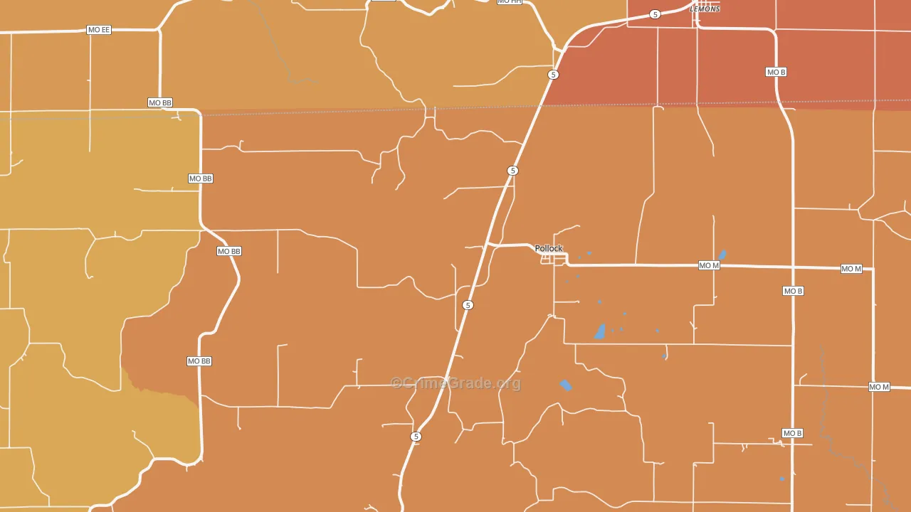 Pollock, MO Map of Burglary Rates