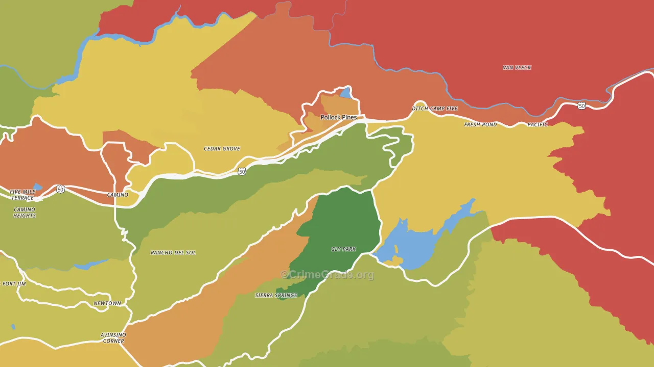 Pollock Pines, CA Map of Burglary Rates