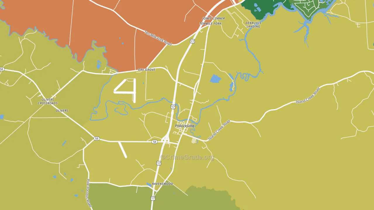 Pollocksville, NC Map of Burglary Rates