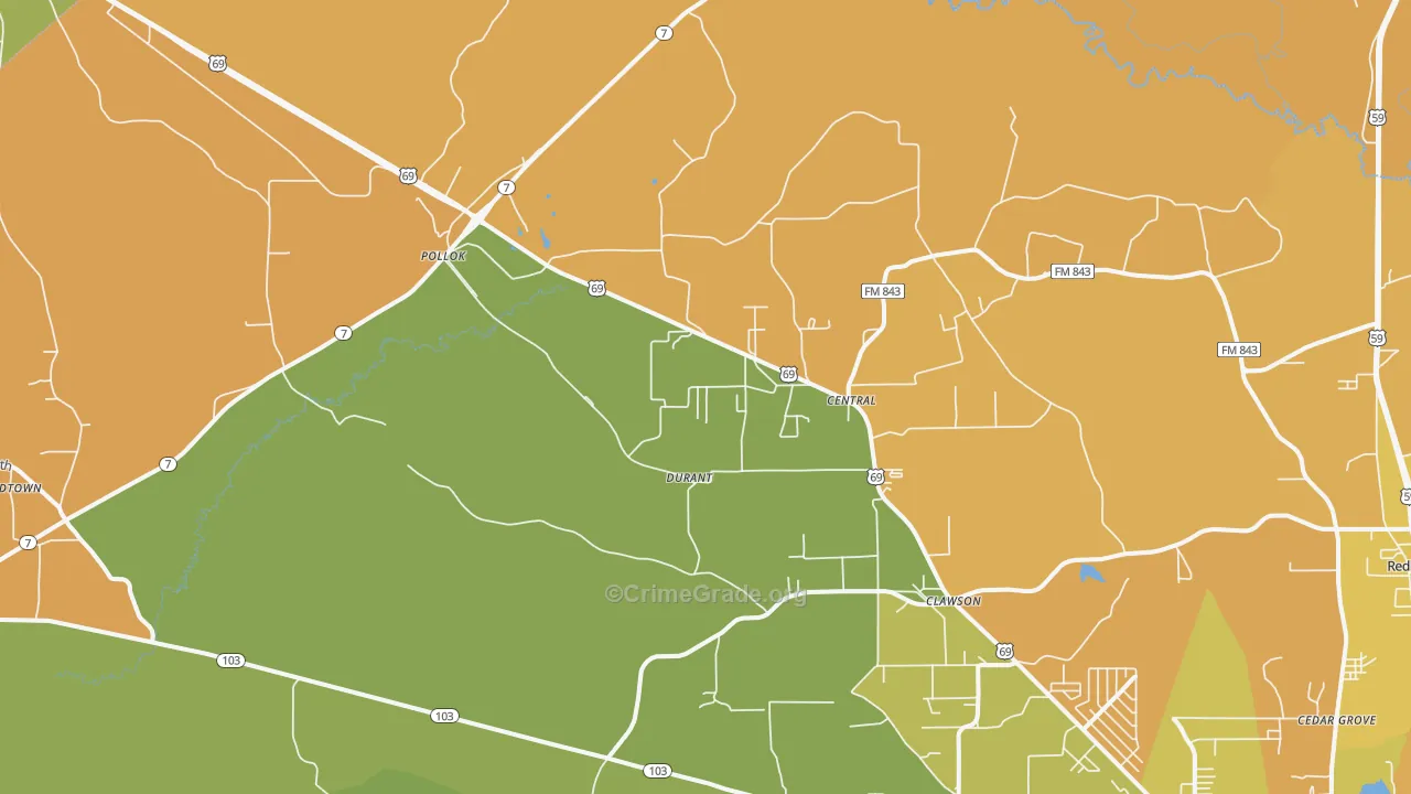 Pollok, TX Map of Burglary Rates