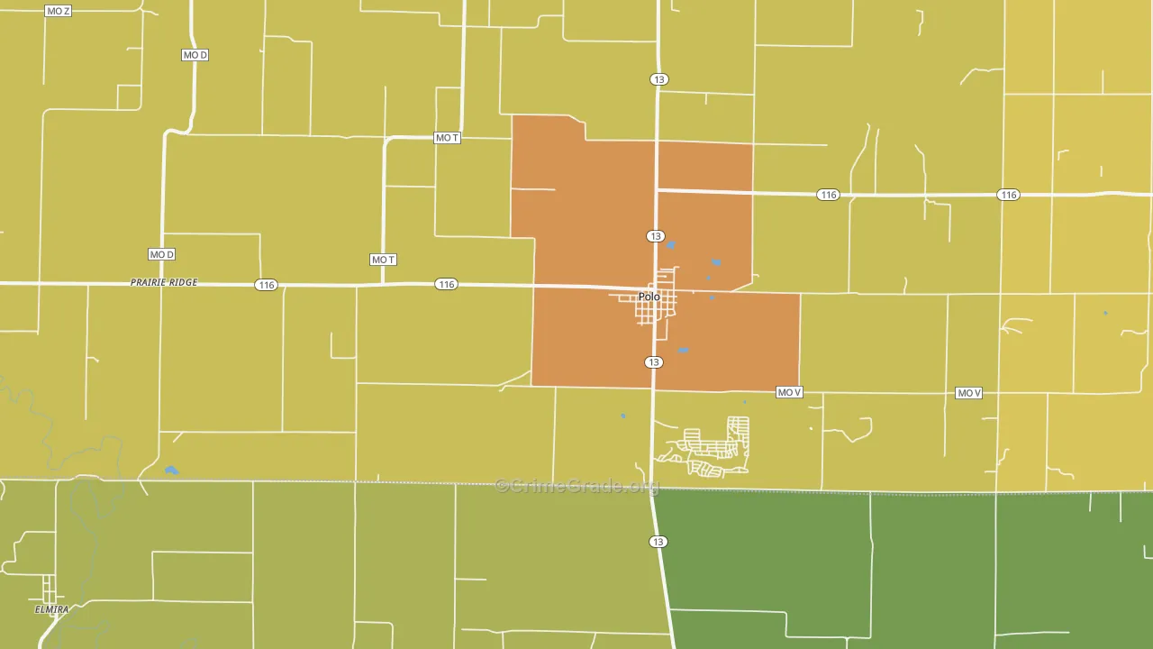 Polo, MO Map of Burglary Rates