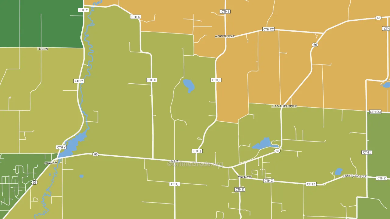 Polonia, WI Map of Burglary Rates