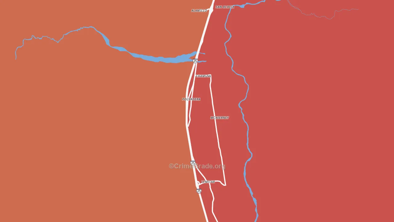 Polvadera, NM Map of Burglary Rates
