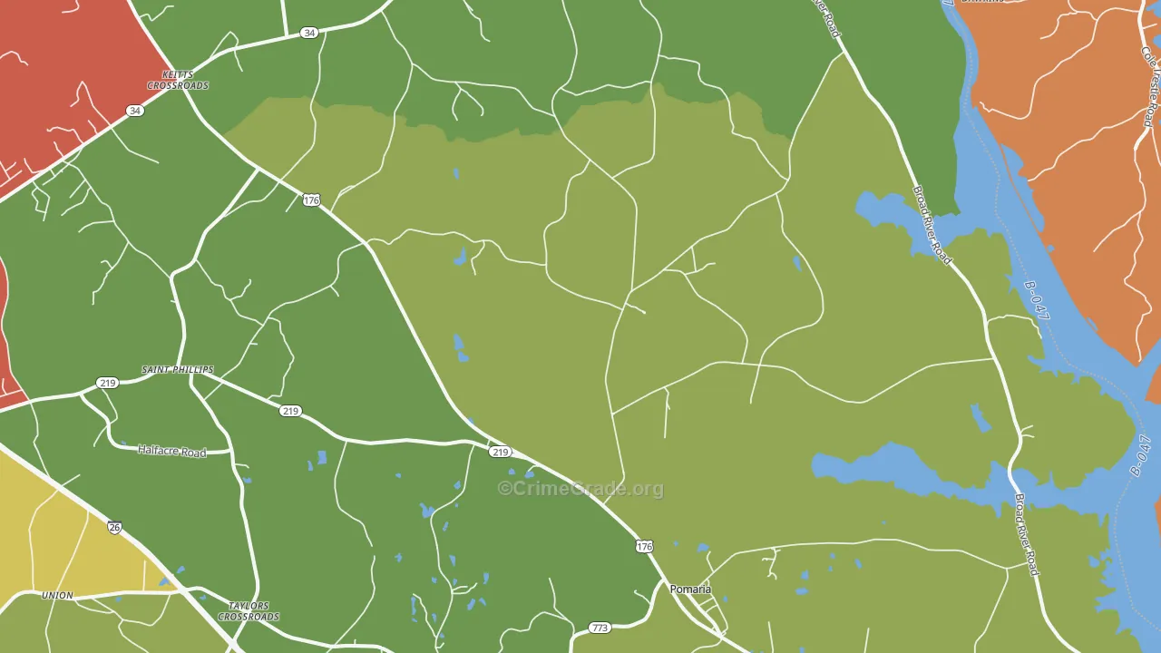 Pomaria, SC Map of Burglary Rates