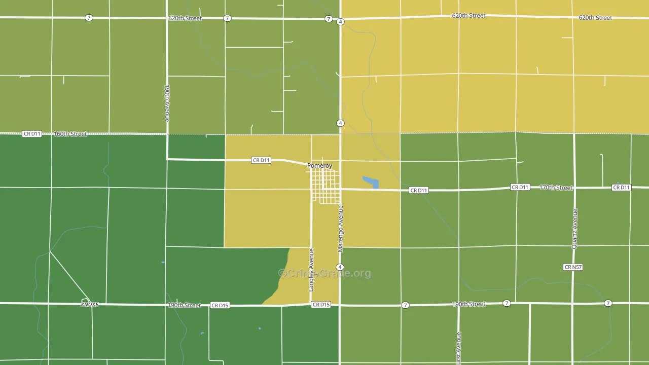 Pomeroy, IA Map of Burglary Rates