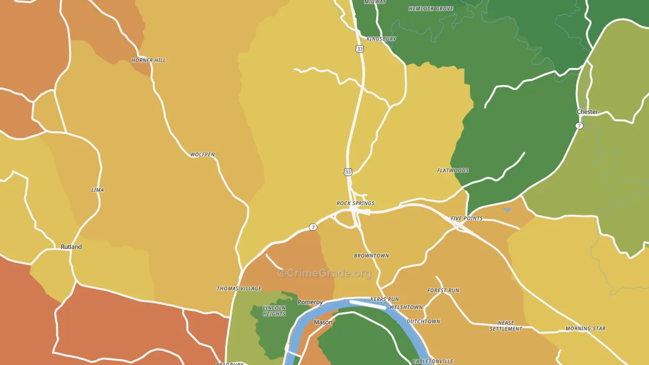 Pomeroy, OH Map of Burglary Rates
