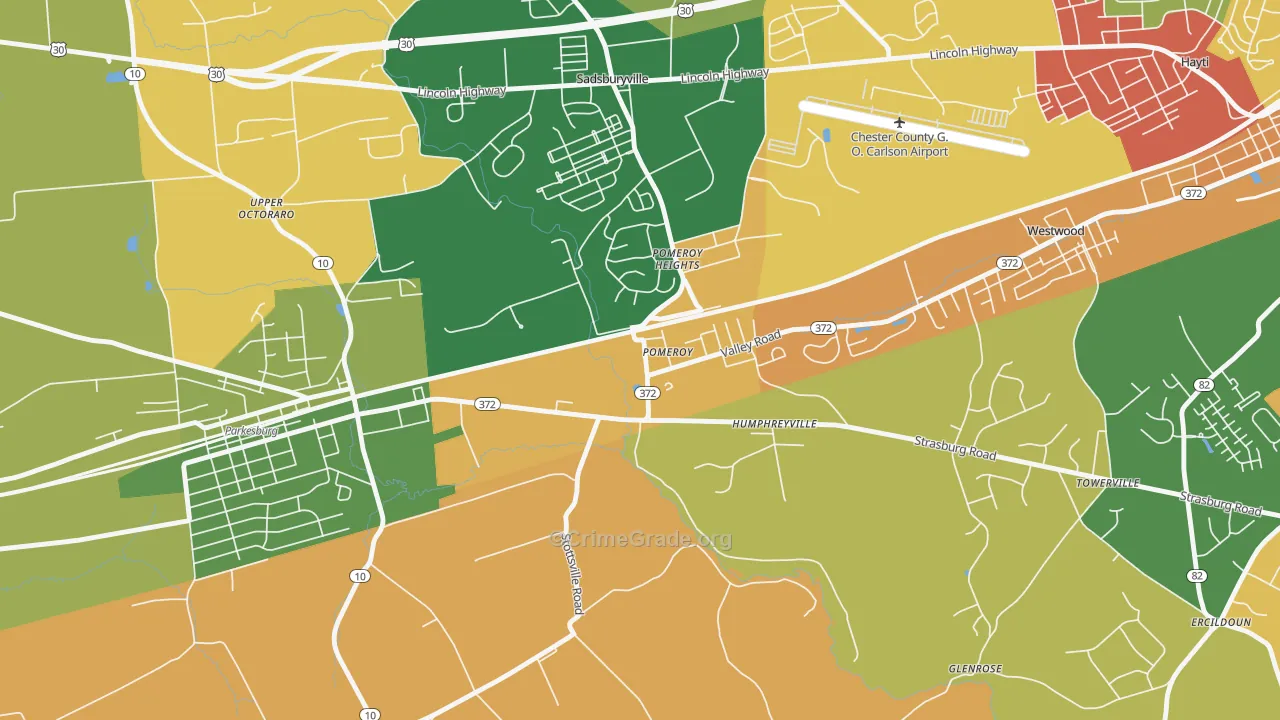Pomeroy, PA Map of Burglary Rates