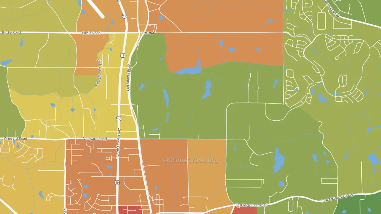 Pomona, GA Map of Burglary Rates