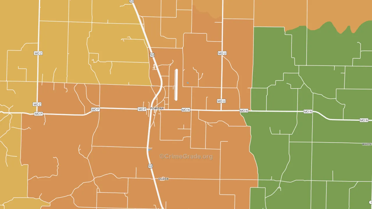 Pomona, MO Map of Burglary Rates