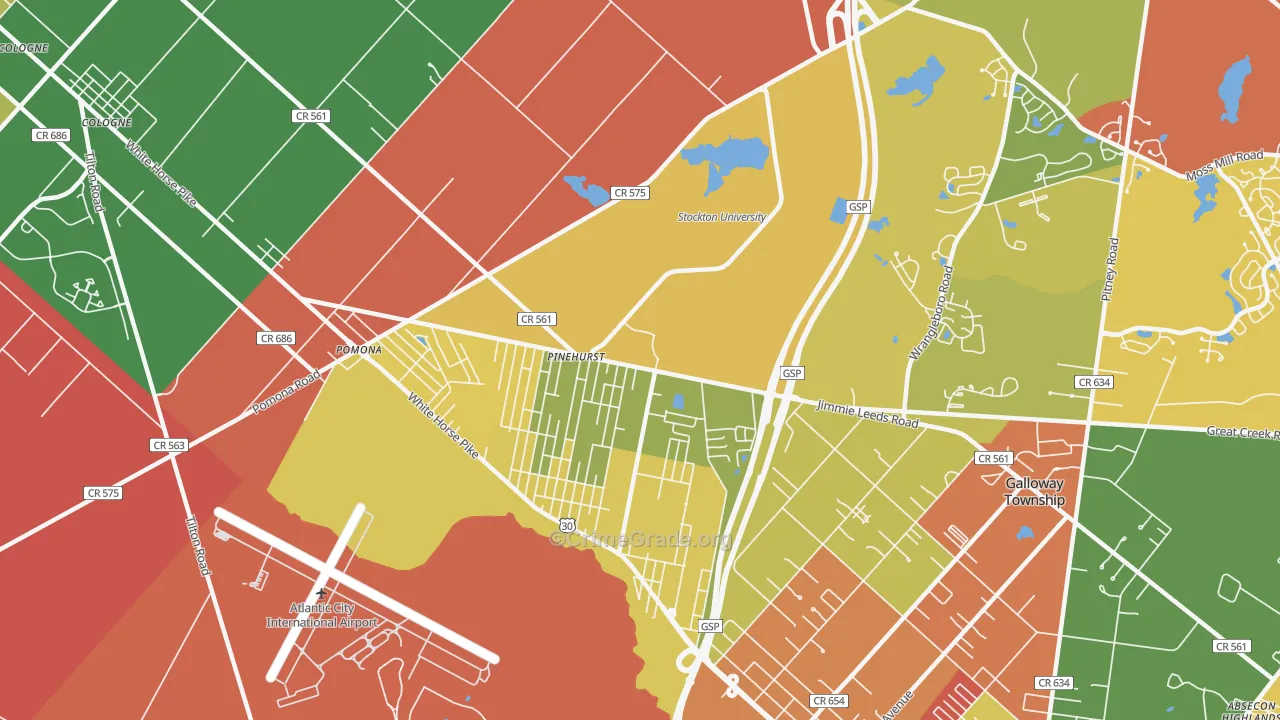 Pomona, NJ Map of Burglary Rates