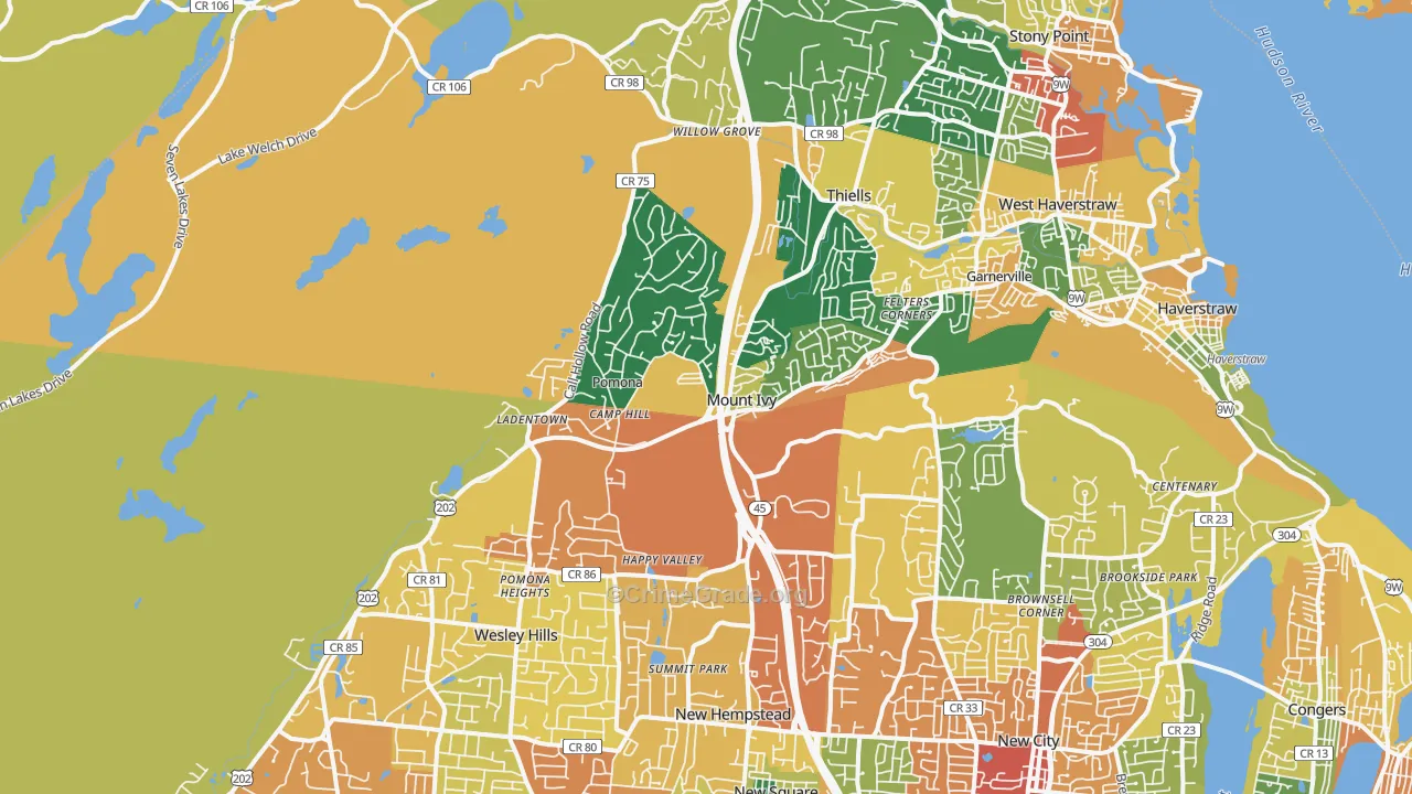 Pomona, NY Map of Burglary Rates