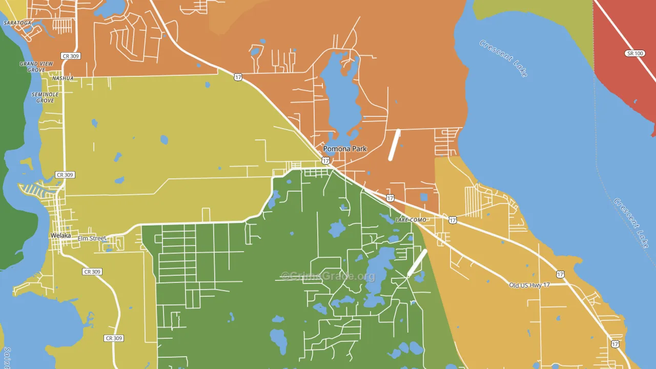 Pomona Park, FL Map of Burglary Rates