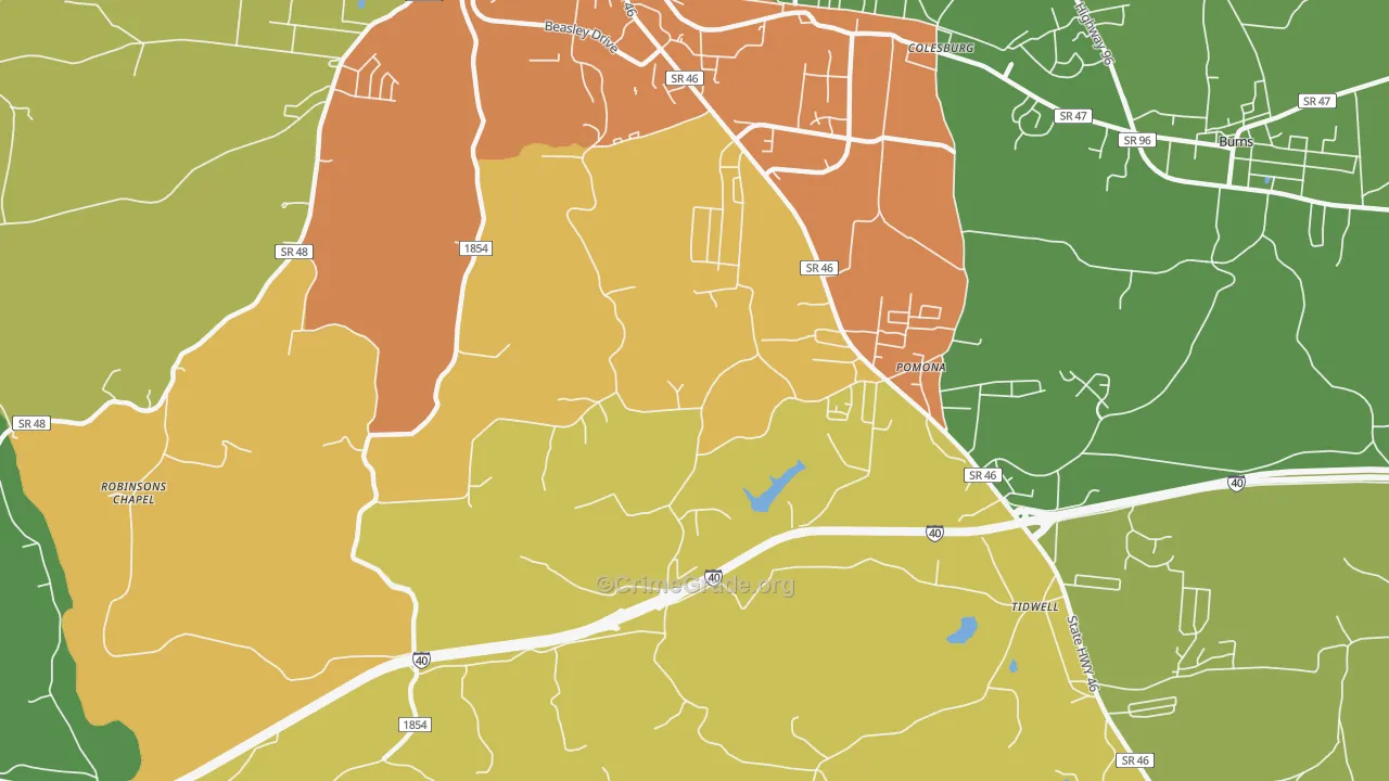 Pomona, TN Map of Burglary Rates