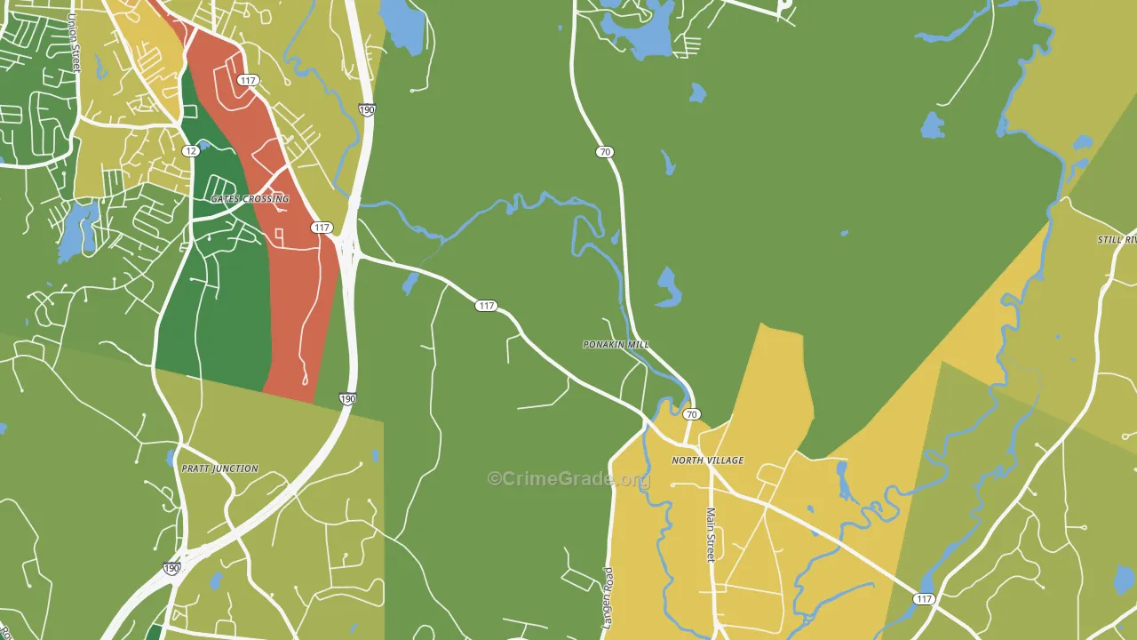 Ponakin Mill, MA Map of Burglary Rates