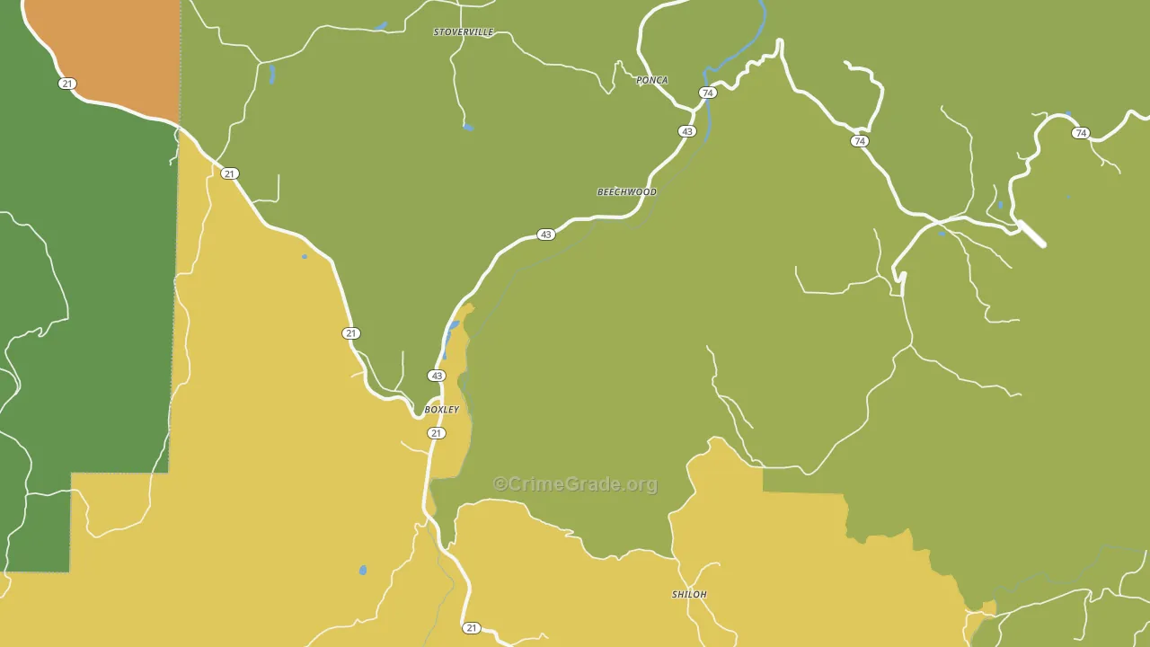 Ponca, AR Map of Burglary Rates