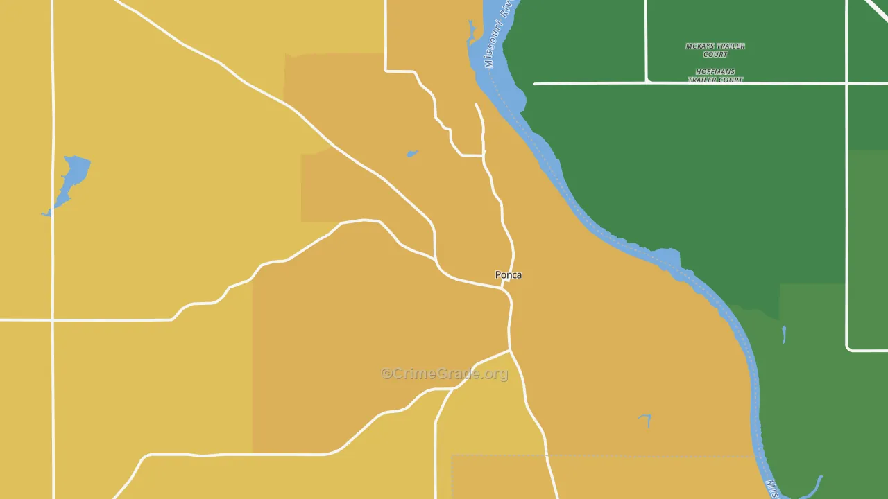 Ponca, NE Map of Burglary Rates