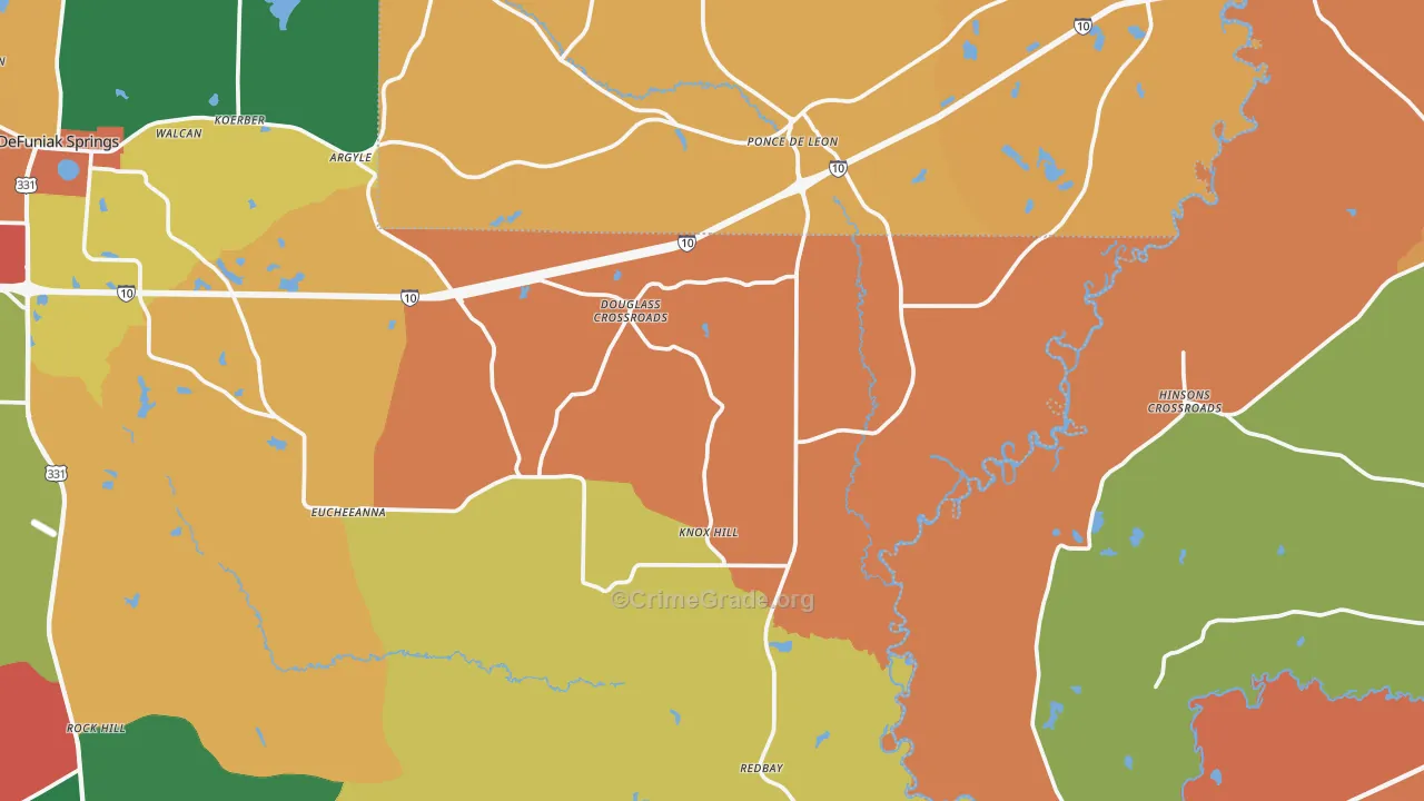 Ponce de Leon, FL Map of Burglary Rates