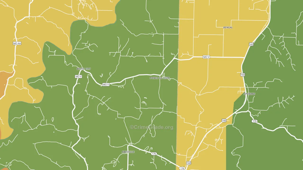 Ponce De Leon, MO Map of Burglary Rates