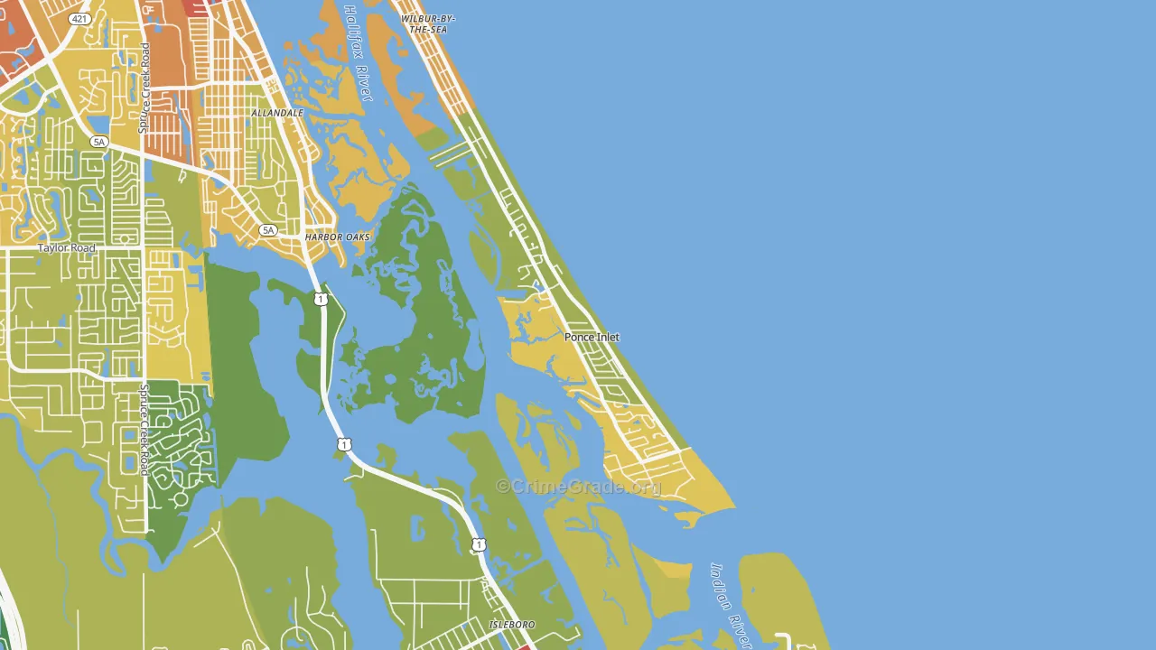 Ponce Inlet, FL Map of Burglary Rates