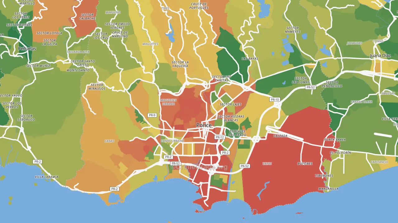 Ponce Municipio, PR Map of Burglary Rates