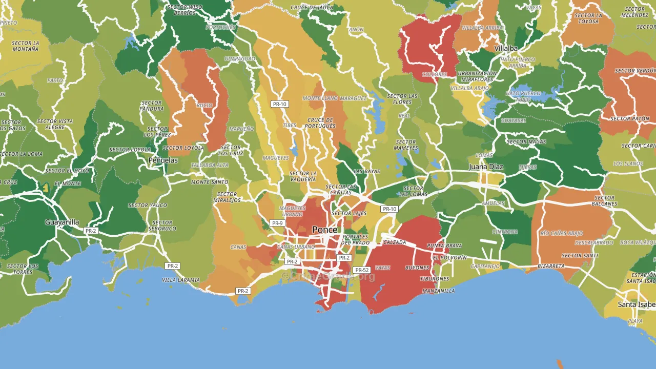 Ponce, PR Map of Burglary Rates